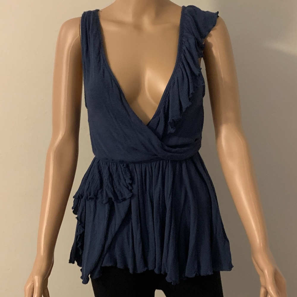 FREE PEOPLE BLUE HALTER TOP SIZE SMALL PETITE